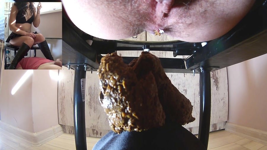 MistressAnna - Big Shit and Cum in his mouth, Scatting, Domination