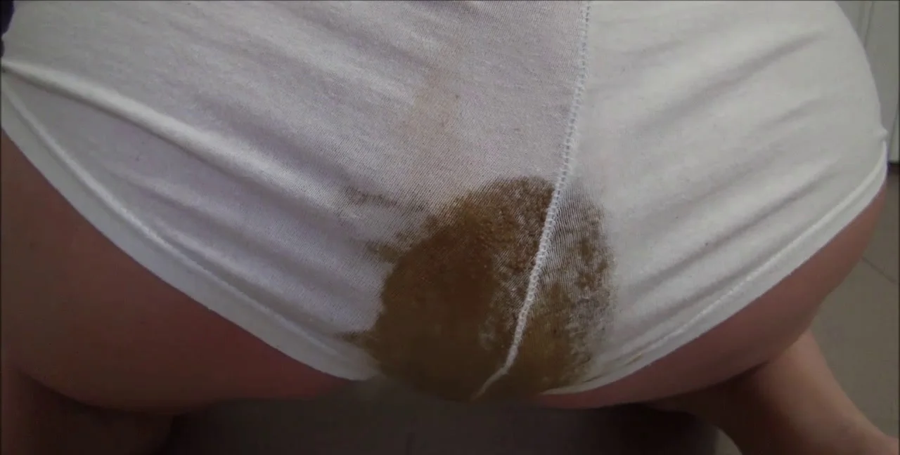 ShitGirl - Girl in white panties and maida, she stained them with shit, Solo, Panty Scat